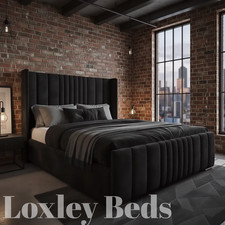 Ottoman Bed Loxley Winged Plush Velvet  Mattress/Storage Double & King Size Bed