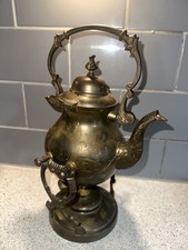 Vintage Brass Samovar Kettle w/ Stand & Burner Etched Floral Middle Eastern