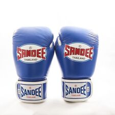 Sandee Authentic Leather Boxing Gloves - Blue/White Thai Boxing Gloves