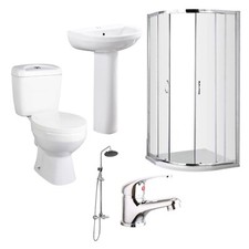 Bathroom Suite Quadrant Shower Enclosure 900mm Basin Sink Pedestal Toilet WC