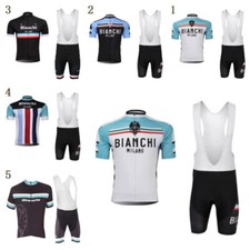Men BIANCHI Cycling Jersey Suit Team Road Bike Short Sleeve Gel Bib Shorts Set