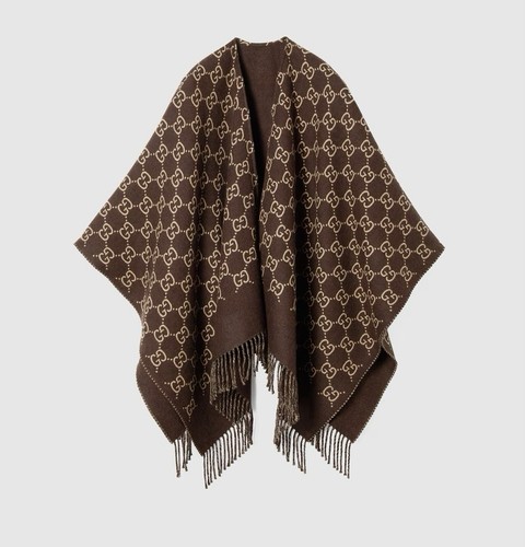 Brown wool jacquard cape - brown,