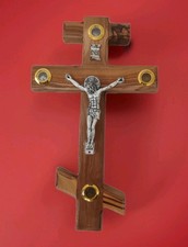 Jerusalem Israel Orthodox Catholic Three Bar Russian Olive Wood Cross Relic Jesu