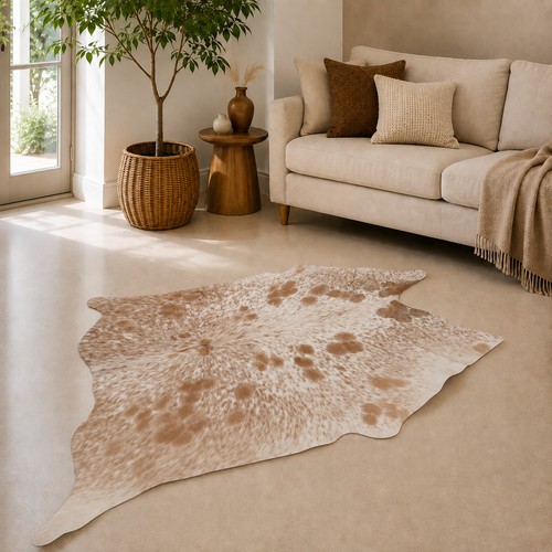 Genuine brown white cowhide - brown,