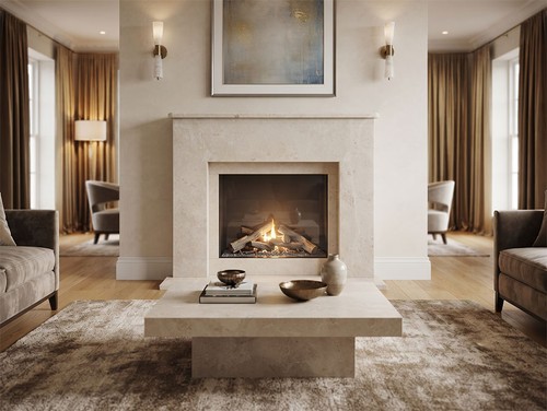 Beige marble fireplace - beige,