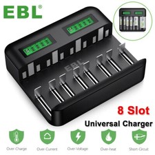 NEW EBL 8-Slot LCD USB Battery Charger for AA AAA C D Size Rechargeable Battery
