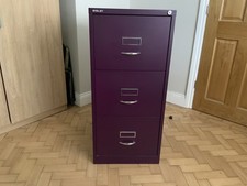 Bisley 3 Drawer Foolscap Filing Cabinet Home & Office, Colour Berry, Lockable