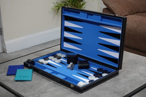 Sky blue leather backgammon - blue,