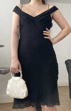 Vintage Pearce Fionda Silk Black Evening Floaty Dress Size 10 Mesh