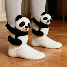 3D Knit Panda Socks – Hand-Crocheted & Double-Layer Warmth 🧦 Gifts New 🐼