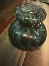 Art Deco Malachite Stone Green Marbled Swirl  Ink Well With Brass Detail