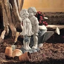 Resin Boy&Girl Sculpture Home Garden Decor Indoor/Outdoor Statue Porch Ornament