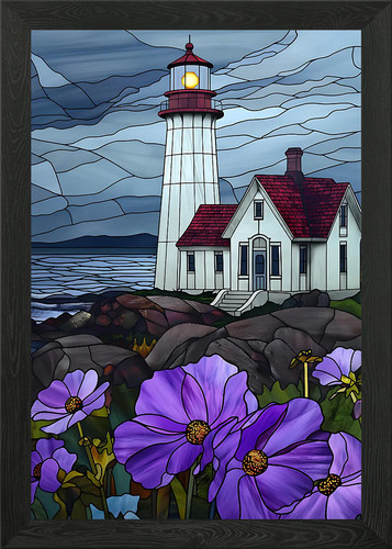 Stained glass lighthouse - stained,
