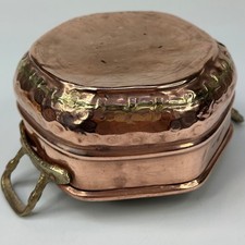 Vintage French Handcrafted Small Rustic Copper Pot Planter With BrassHandles