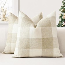 Cushion Covers 40x40cm Plaid Cream White Check Soft  Throw Pillowcases-Pack of 2