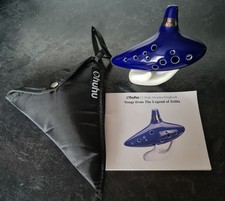 Legend Of Zelda Blue 12 Hole Ocarina With Ceramic Stand Carry Case And Songbook