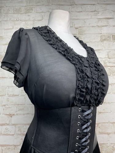 Black sheer ruffle secretary - black,