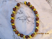 VINTAGE/ANTIQUE CHINESE CARVED NUT SEED HEDIAO and FOILED GLASS BEAD NECKLACE