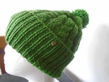 Ladies soft and cosy fir green hand knitted cable pattern pom pom bobble hat NEW