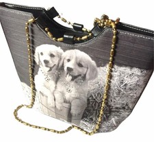 Shoulder Bag Grey Golden Retriever Puppies Dogs Graphic Print Gold Chain Strap