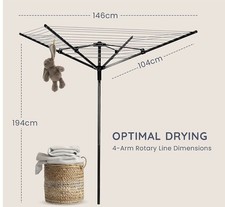 CUQOO 4 Arm 45M Rotary Airer Outdoor Clothes Dryer with Spike & Cover Grey