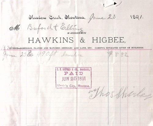 1891 hawkins higbee billhead - 1891, &