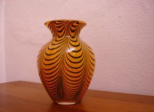 GORGEOUS  KRALIK STYLE CASED STRIPED TIGER VASE VERTICALLY PULLED BLACK  LOOPS