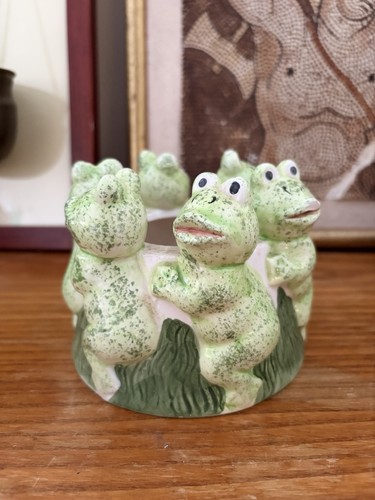 Vintage ceramic round frog - ceramic,