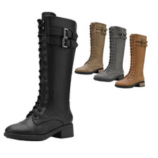 Women Low Heel Lace Up Knee