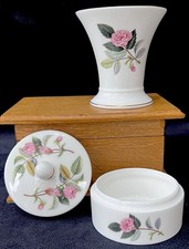 Wedgwood “HATHAWAY ROSE” Small Open Shaped Bone China Vase & Lidded Trinket Pot