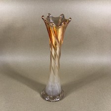 Orange Opalescent Carnival Glass Swung Vase