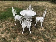 Vintage Painted Cast Aluminium  Metal Table 4 Chairs Garden Patio Furniture Set