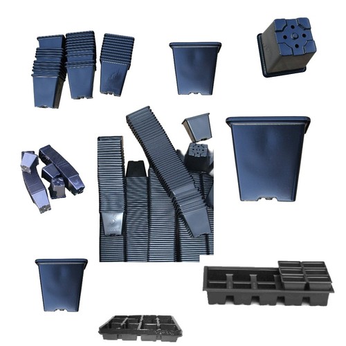 Square black plastic plant - black,