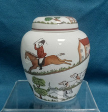 Crown Staffordshire “ Hunting Scene “ Small Lidded Ginger Pot /Jar