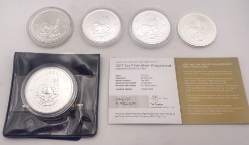 1oz krugerrand silver coins - 5x,