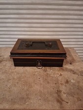 Vintage Metal Cash Box , Tin 1960s Black  With Key