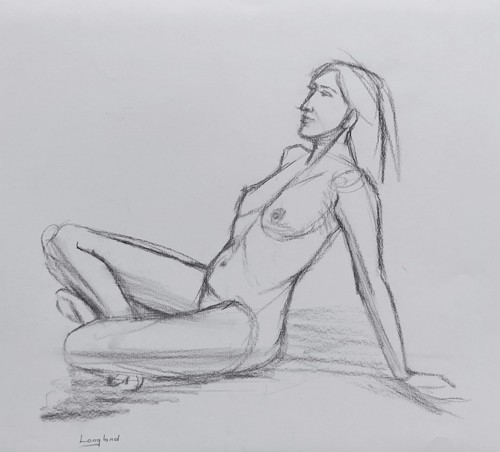 Nude female charcoal - female, drawing