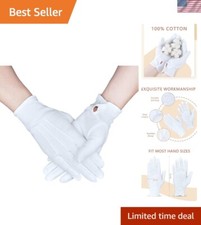 Delicate White Cotton Gloves with Snap Cuff: Ideal for Formal Wear & Inspections