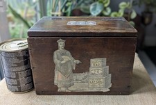 Antique Liverpool China & India Tea Co Wood Shipping Caddy Box, Decoupage Labels