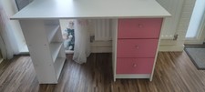 Girls white desk/ dressing table with pink drawers + shelves