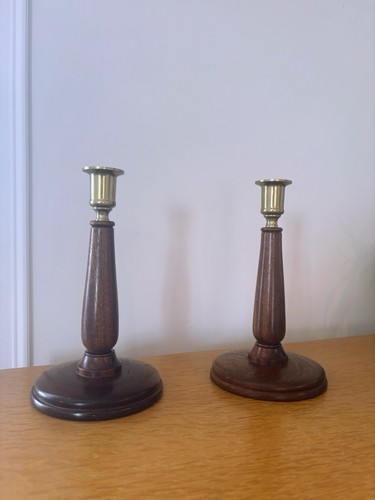 Vintage pair wooden brass - wooden,