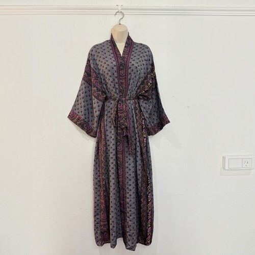 Long kimono robe - long, slate