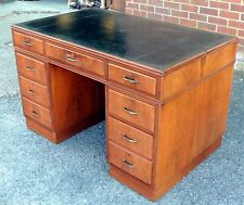 Art Deco antique figured walnut twin pedestal leather inset writing office desk