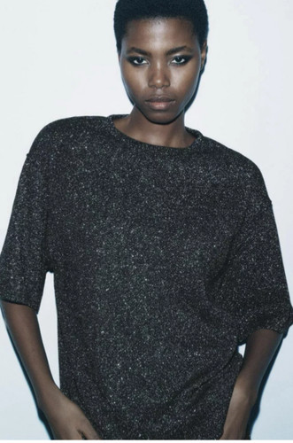 Zara top short sleeve metallic - short,