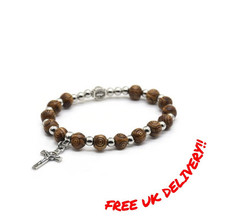 Handmade Wooden Rosary Beads Bracelet with cross Catholic Religious Christians
