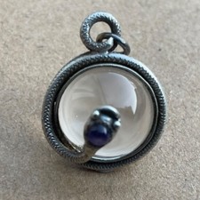 Vintage Silver pools of light rock crystal Quartz Snake Amethyst charm pendant
