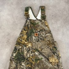 Carhartt Real Tree Dungarees Kids 14 34" Denim Camo Quilt Lined Overalls, Green