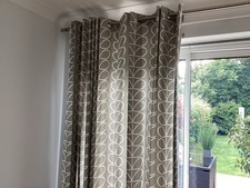 Orla Kiely Linear Stem Patterned Grey & White Curtains, Lined