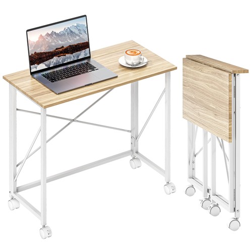 Homcom folding desk wheels - folding,