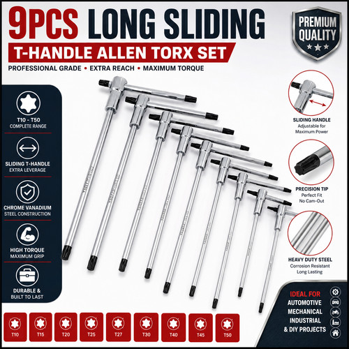 9pcs long sliding handle - long, t-handle